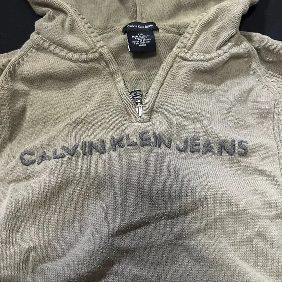 Calvin Klein Jeans Olive Hooded Knit Sweatshirt - Picture 2 of 3